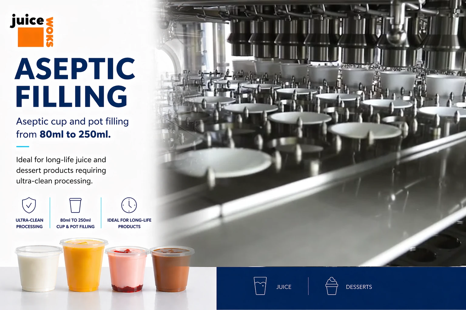 Aseptic Filling — cup and pot filling from 80ml to 250ml at Juiceworks